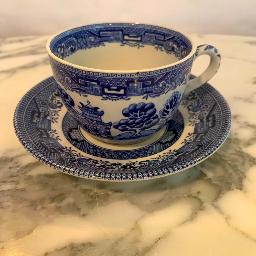 Vintage Blue & White Ridgways Teacup with Churchill Saucer Made In England